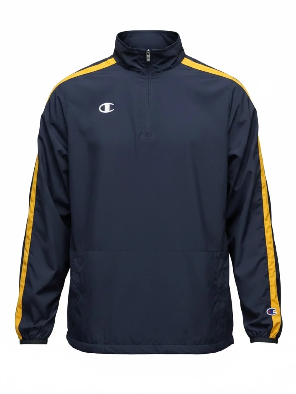 Champion Navy Pullover Track Jacket with Yellow Shoulder Stripes
